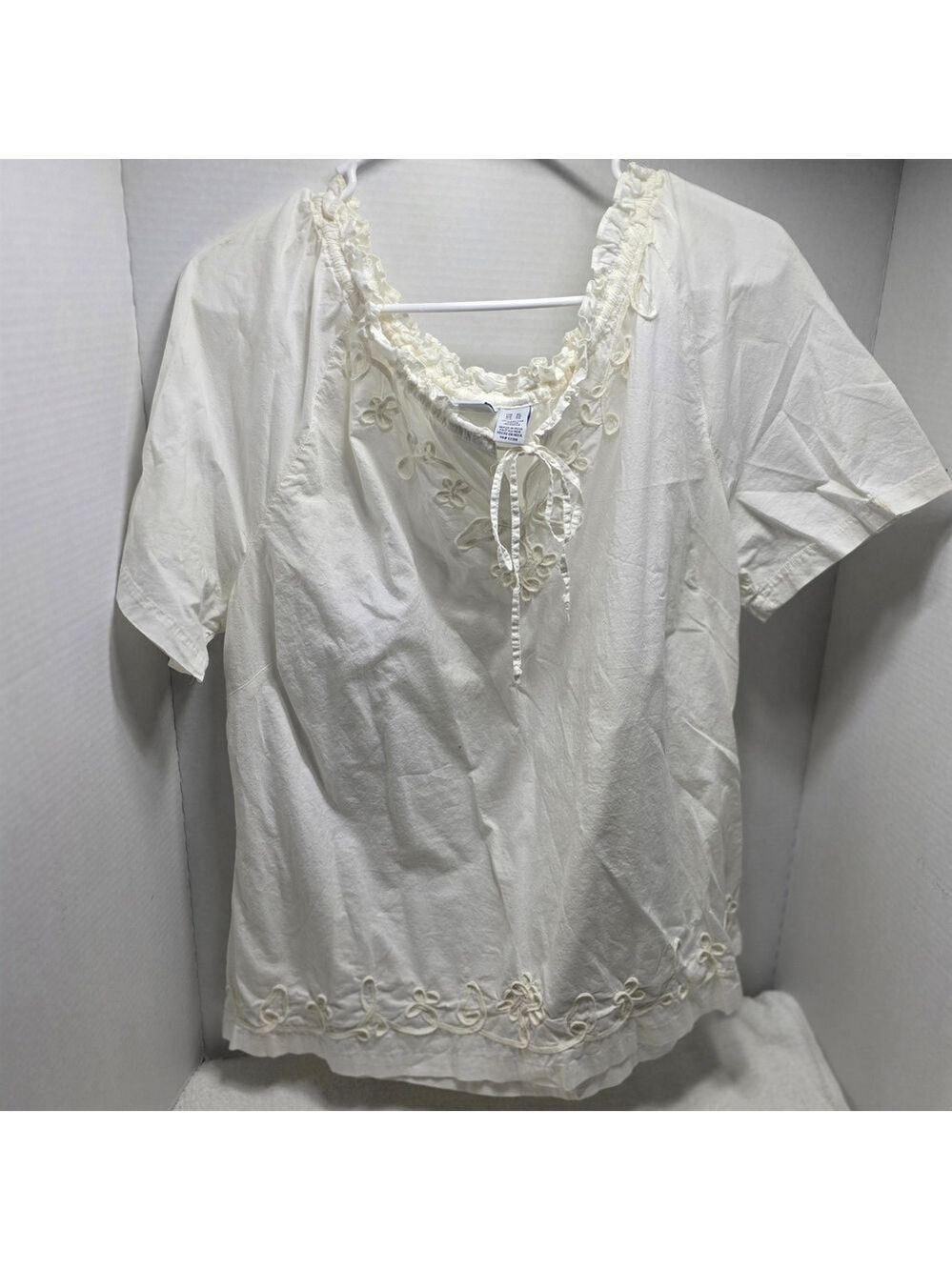 Caribbean Joe Cream Embroidered Blouse